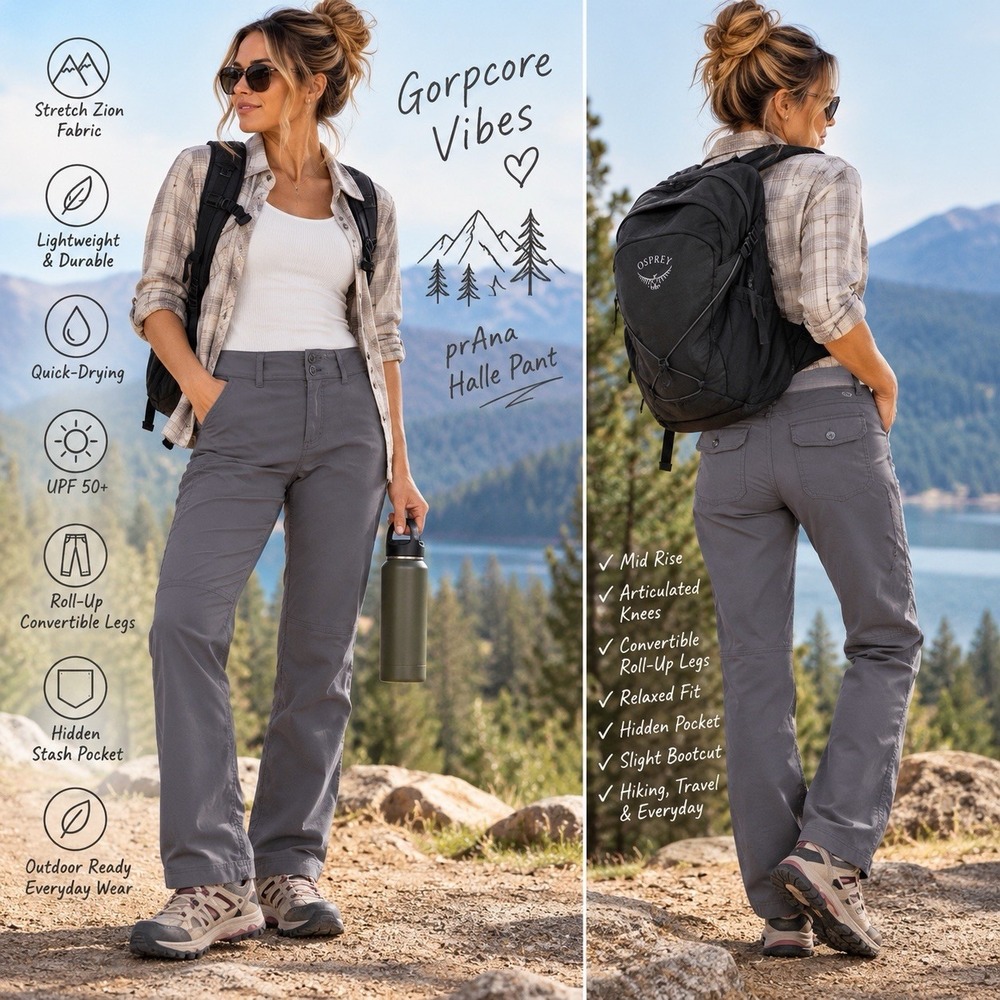 prAna Halle Pants Women 16 Coal Gray Stretch Zion Hiking Roll Up Bootcut Utility